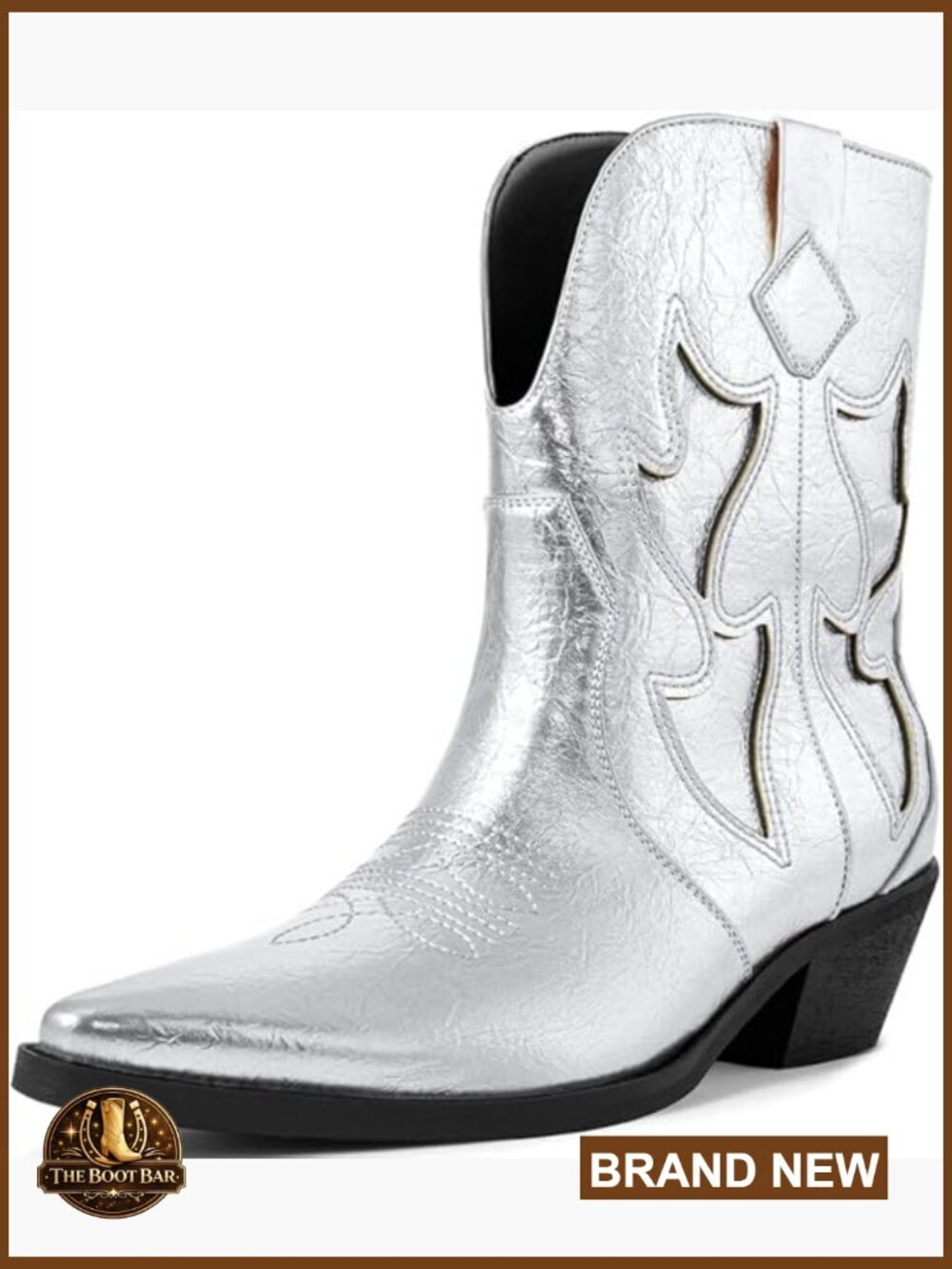 Women Pointed Toe Pull On Cowboy Boots Embroidered Chunky Heel Wide Calf